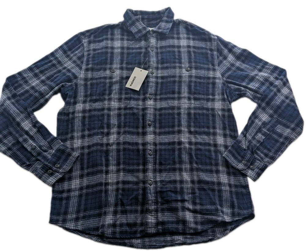 Sonoma Mens Medium Supersoft Flannel Plaid Button-Up Long Sleeve Collared Shirt